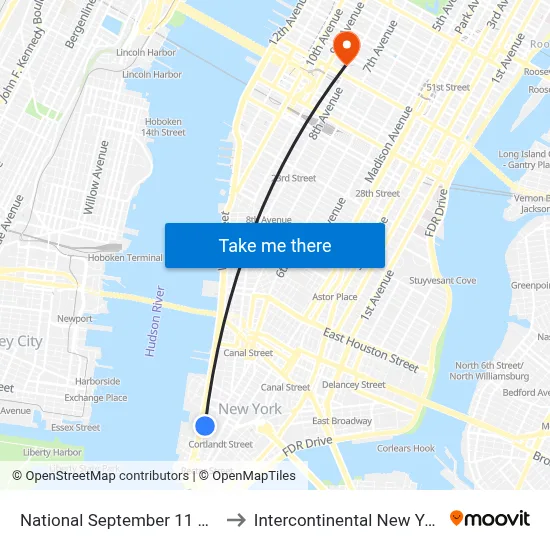 National September 11 Memorial Museum to Intercontinental New York Times Square map