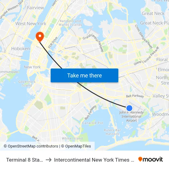 Terminal 8 Station to Intercontinental New York Times Square map