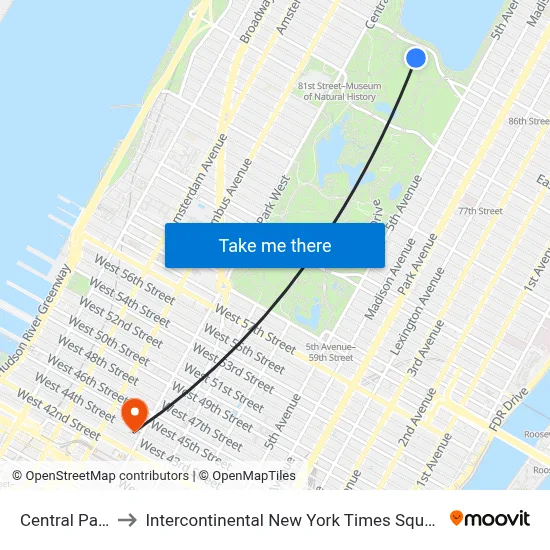 Central Park to Intercontinental New York Times Square map