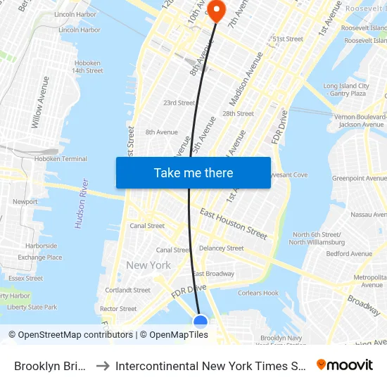 Brooklyn Bridge to Intercontinental New York Times Square map