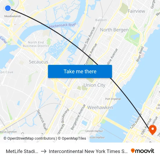 MetLife Stadium to Intercontinental New York Times Square map