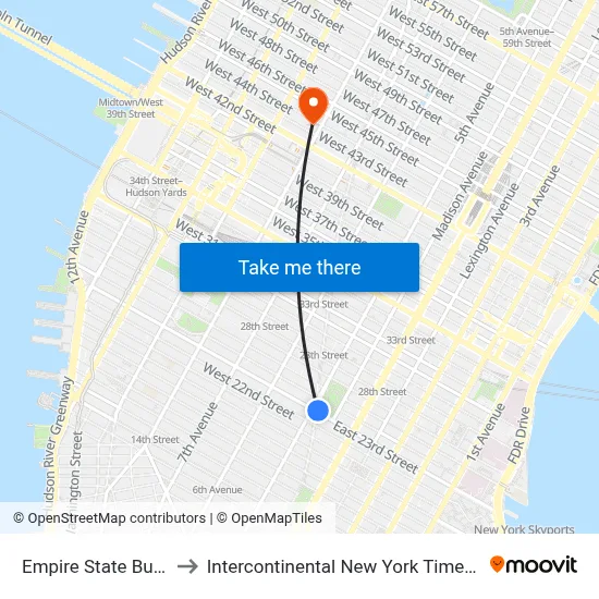 Empire State Building to Intercontinental New York Times Square map