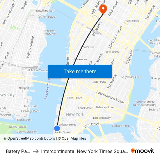 Batery Park to Intercontinental New York Times Square map