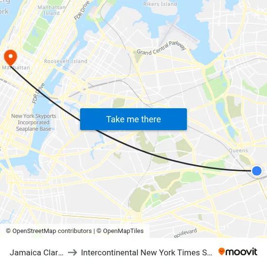 Jamaica Clarion to Intercontinental New York Times Square map