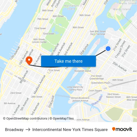 Broadway to Intercontinental New York Times Square map