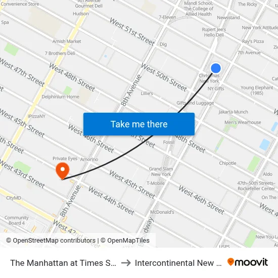 The Manhattan at Times Square Hotel, New York to Intercontinental New York Times Square map