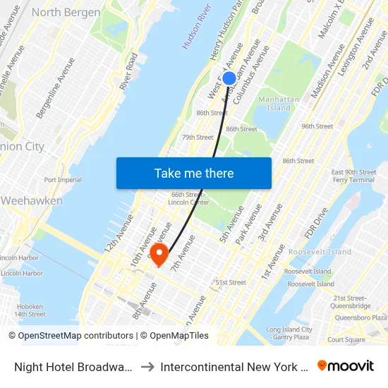 Night Hotel Broadway, New York to Intercontinental New York Times Square map