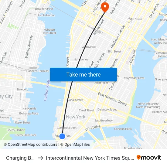 Charging Bull to Intercontinental New York Times Square map