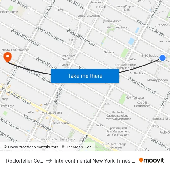 Rockefeller Center to Intercontinental New York Times Square map