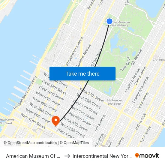 American Museum Of Natural History to Intercontinental New York Times Square map