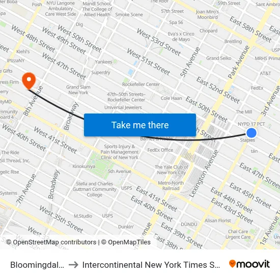 Bloomingdale's to Intercontinental New York Times Square map