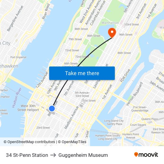 34 St-Penn Station to Guggenheim Museum map
