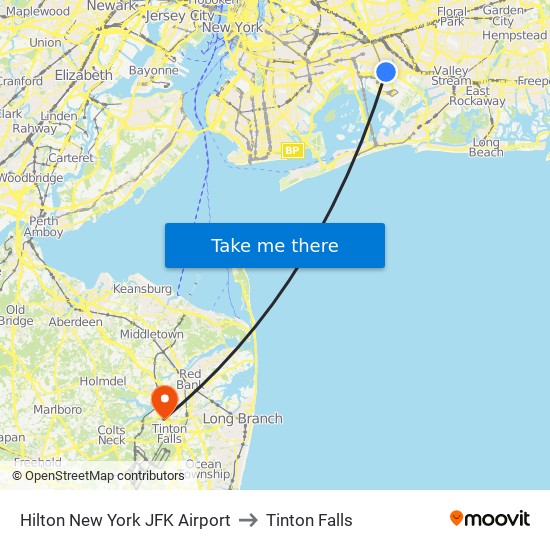 Hilton New York JFK Airport to Tinton Falls map