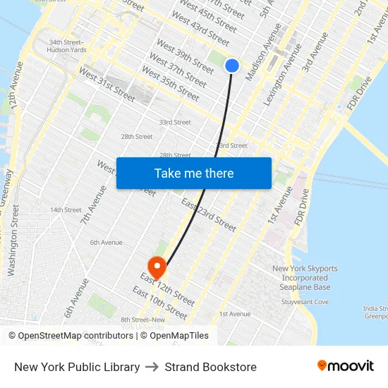 New York Public Library to Strand Bookstore map