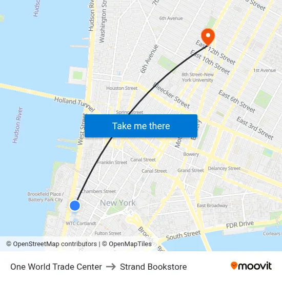 One World Trade Center to Strand Bookstore map