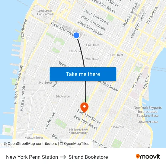 New York Penn Station to Strand Bookstore map