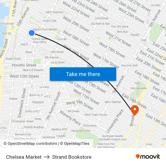 Chelsea Market to Strand Bookstore map