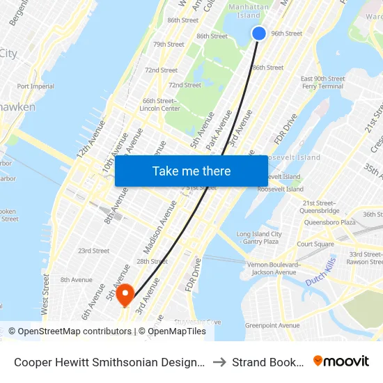 Cooper Hewitt Smithsonian Design Museum to Strand Bookstore map