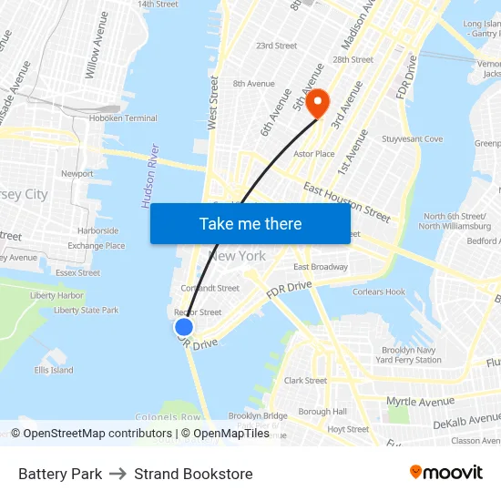 Battery Park to Strand Bookstore map