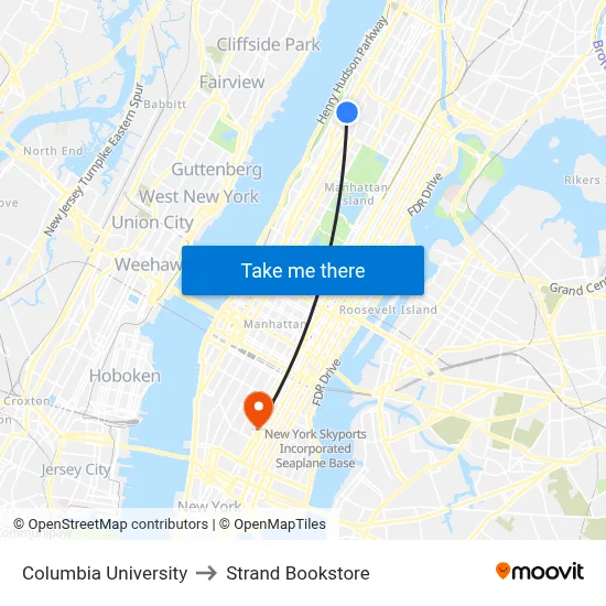 Columbia University to Strand Bookstore map