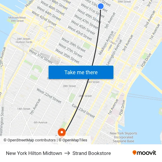 New York Hilton Midtown to Strand Bookstore map
