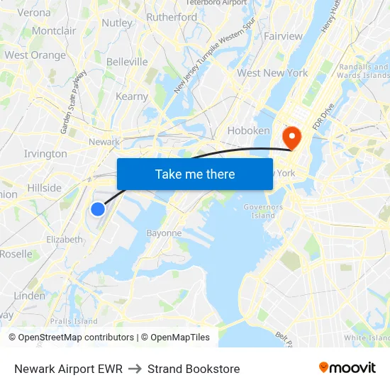 Newark Airport EWR to Strand Bookstore map
