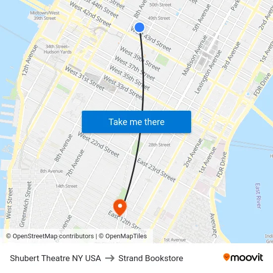 Shubert Theatre NY USA to Strand Bookstore map