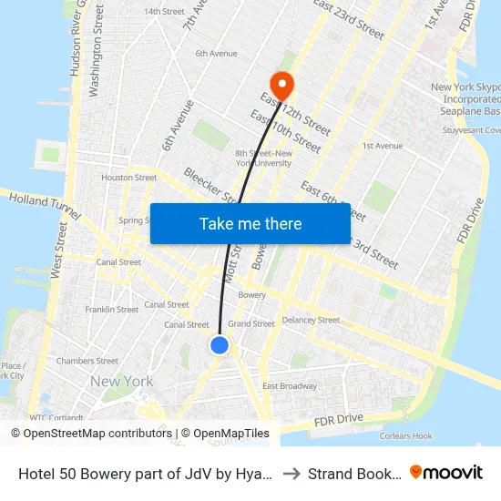 Hotel 50 Bowery part of JdV by Hyatt New York to Strand Bookstore map