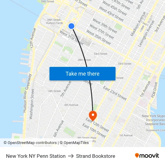 New York NY Penn Station to Strand Bookstore map