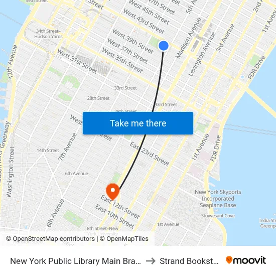 New York Public Library Main Branch to Strand Bookstore map