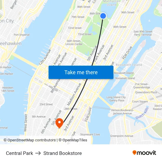 Central Park to Strand Bookstore map