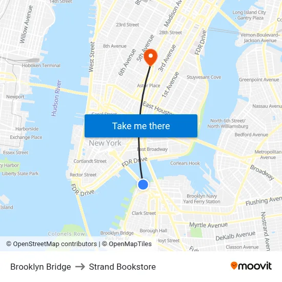 Brooklyn Bridge to Strand Bookstore map