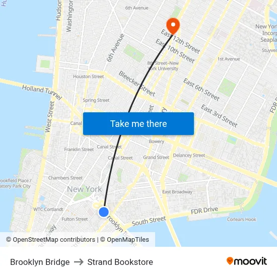 Brooklyn Bridge to Strand Bookstore map