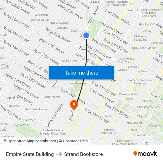 Empire State Building to Strand Bookstore map