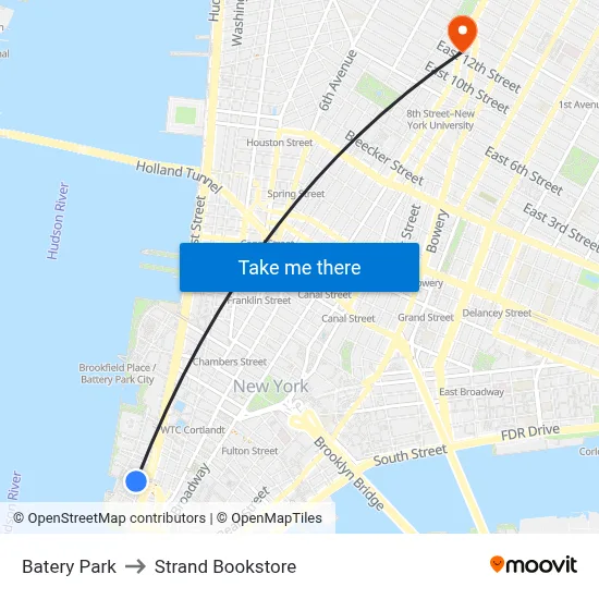 Batery Park to Strand Bookstore map