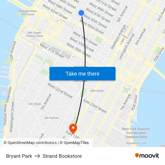 Bryant Park to Strand Bookstore map