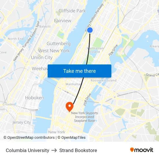 Columbia University to Strand Bookstore map