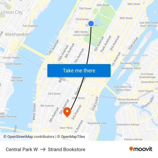 Central Park W to Strand Bookstore map