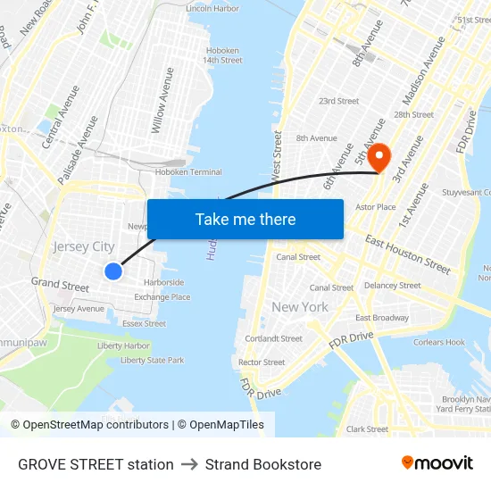 GROVE STREET station to Strand Bookstore map