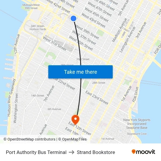 Port Authority Bus Terminal to Strand Bookstore map