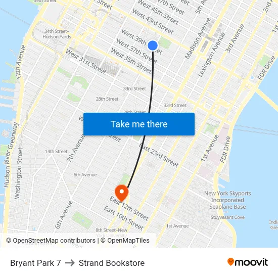 Bryant Park 7 to Strand Bookstore map