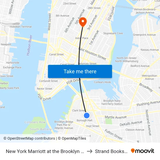 New York Marriott at the Brooklyn Bridge to Strand Bookstore map