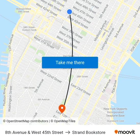 8th Avenue & West 45th Street to Strand Bookstore map