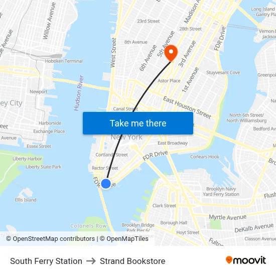 South Ferry Station to Strand Bookstore map