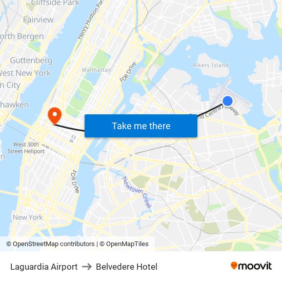 Laguardia Airport to Belvedere Hotel map