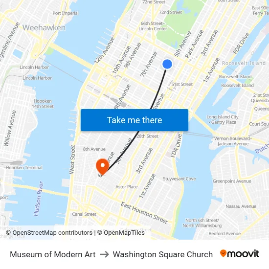 Museum of Modern Art to Washington Square Church map