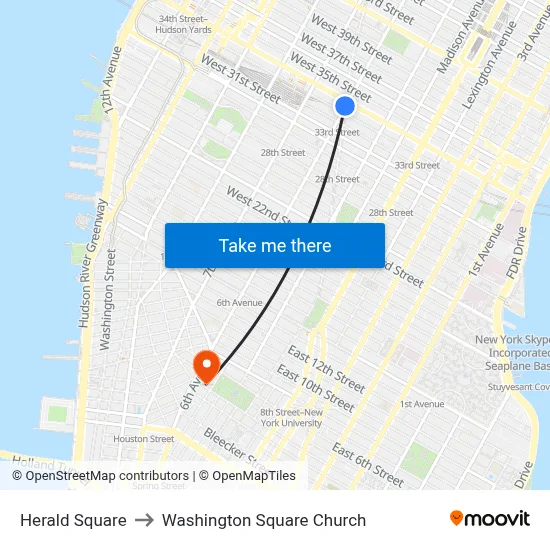 Herald Square to Washington Square Church map