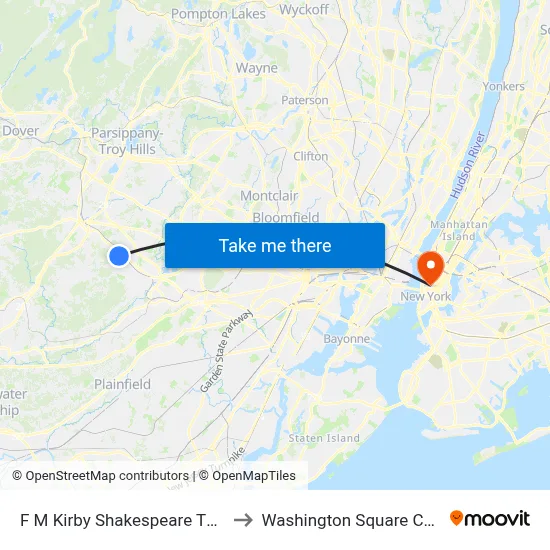 F M Kirby Shakespeare Theatre to Washington Square Church map