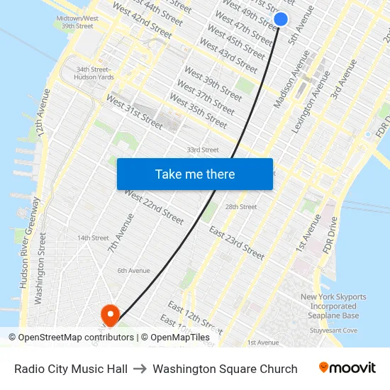 Radio City Music Hall to Washington Square Church map