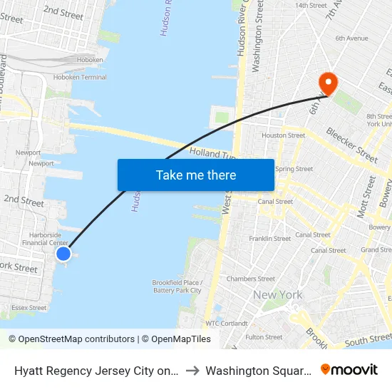 Hyatt Regency Jersey City on the Hudson to Washington Square Church map